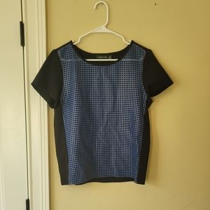 Trouve Colbalt Blue Genuine Leather Front Black Short Sleeve Tee Top Shirt